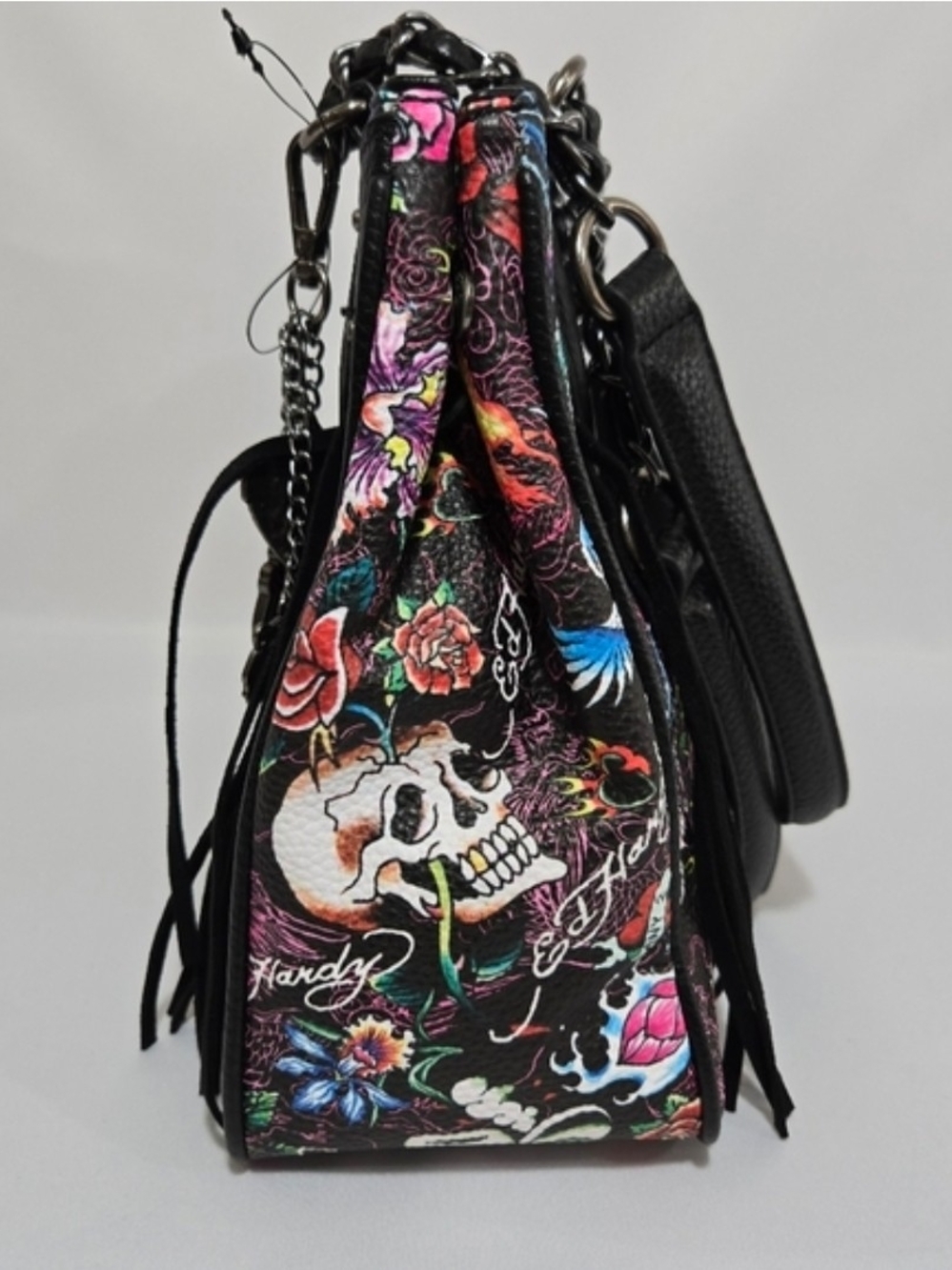 Ed Hardy NWT! Tattoo Print Fringed Shoulder Bag/Satchel - Picture 7 of 12